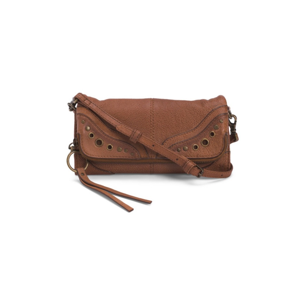 FRYE Zuri Leather Wallet Crossbody Bag Brown Magnetic Snap Clutch